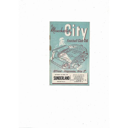 1954/55 Manchester City v Sunderland Football Programme