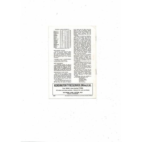 1970/71 Brentford v Southend United Football Programme