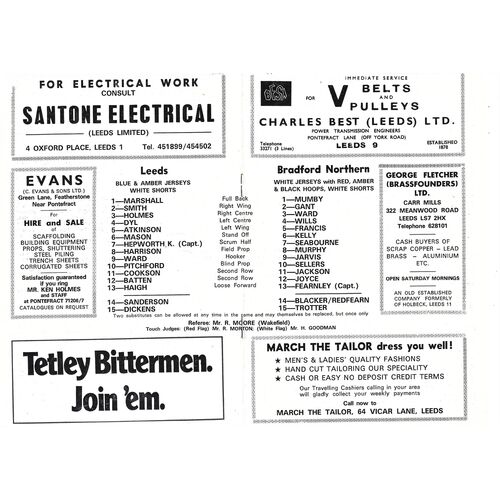 1975/76 Leeds v Bradford Northern (06/09/1975) Rugby League Programme