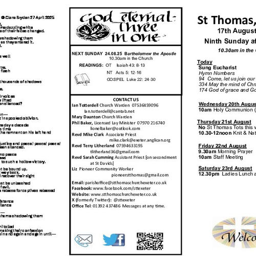 Pew Sheet | The Parish of St Thomas, Exeter
