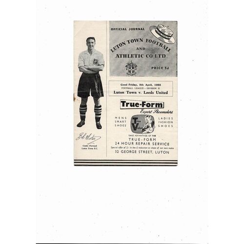 1954/55 Luton Town v Leeds United Football Programme