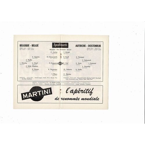 1959 Belgium v Austria International Friendly Football Programme