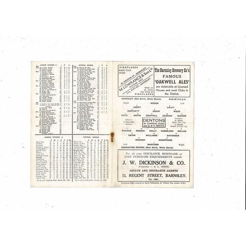 1957/58 Barnsley v Doncaster Rovers Football Programme