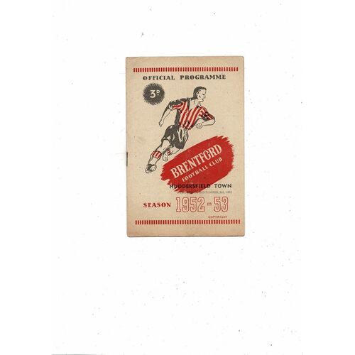 1952/53 Brentford v Huddersfield Town Football Programme