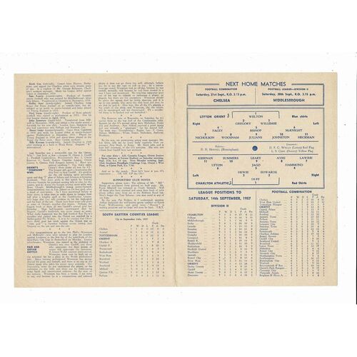 1957/58 Leyton Orient v Charlton Athetic Football Programme