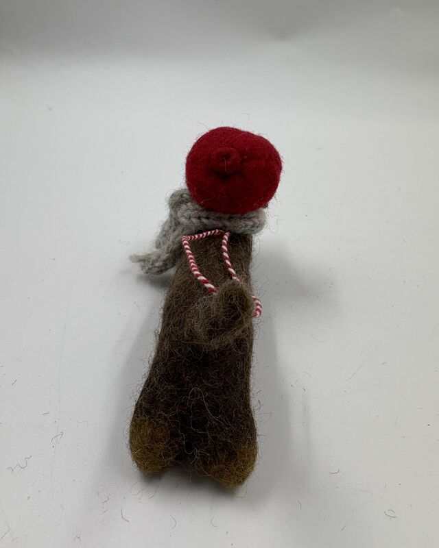 Brown dog with a red hat