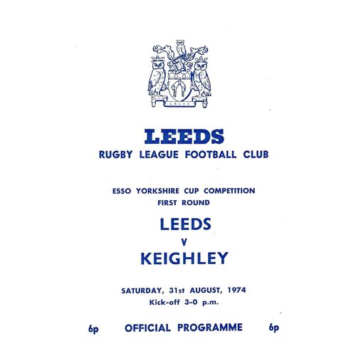 1974/75 Leeds v Keighley (31/08/1974) Esso Yorkshire Cup Competition First Round Rugby League Programme