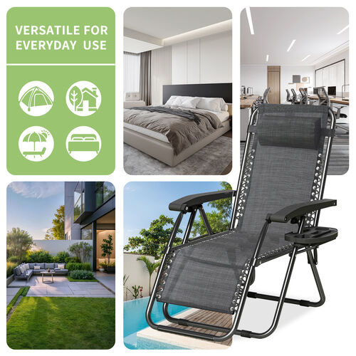 mcc direct Zero Gravity Reclining Chair Set of 2 – Folding Outdoor & Garden Chairs with Textilene Fabric, Cup Holder and Headrest Pillow – TEXTILENE