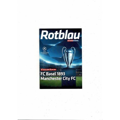 FC Basel 1893 v Manchester City Champions League Football Programme 2017/18