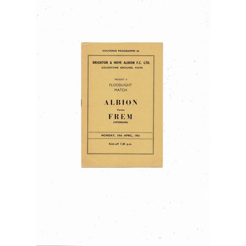 Brighton v Frem Friendly Football Programme 1960/61
