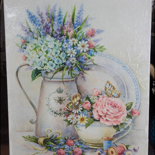 Jug of Flowers with Delphiniums, Hydrangeas, Roses & Daisies