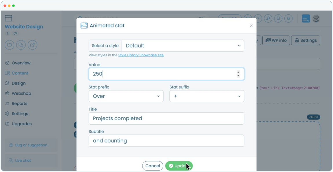 How to add an animated statistic to a website page | Webfactory Support | Webfactory