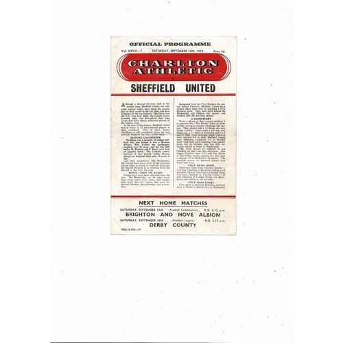 1959/60 Charlton Athletic v Sheffield United Football Programme