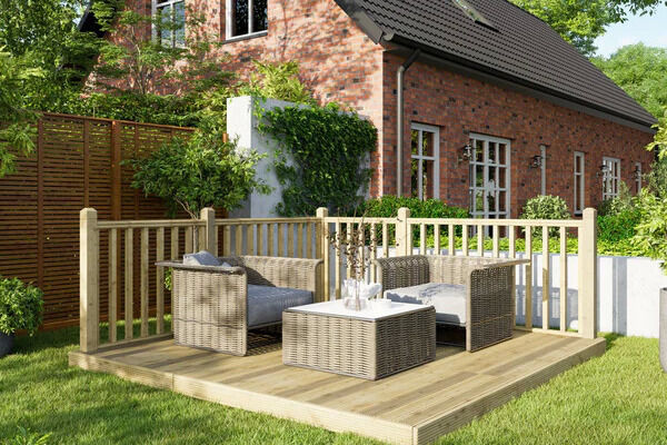 10x10 Wooden Decking with 2 Handrail sides