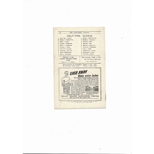 1950/51 Fulham v Burnley Football Programme
