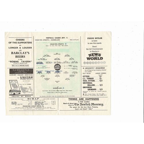 1956/57 Charlton Athletic v Sunderland Football Programme