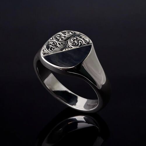 Cushion signet ring with English scrollwork