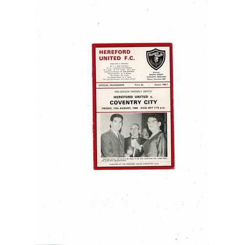 Hereford United v Coventry City Friendly Football Programme 1966/67