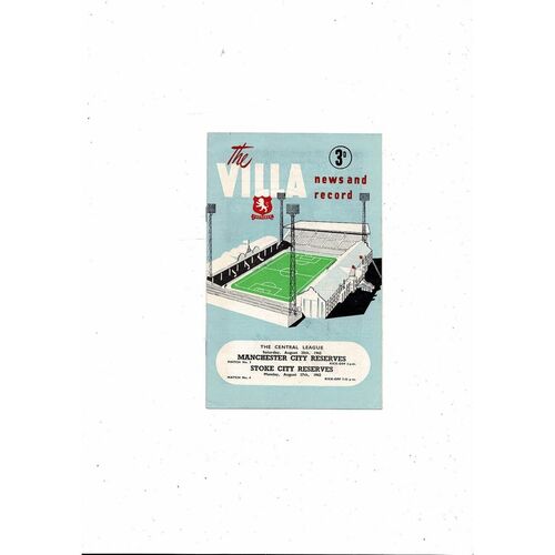 Aston Villa v Manchester City & Stoke City Central League Programme 1962/63