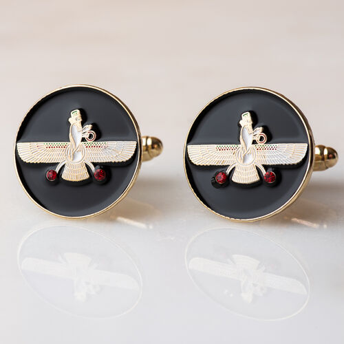 Cufflinks. Farvaher Design. Black with 2 Red Stones.