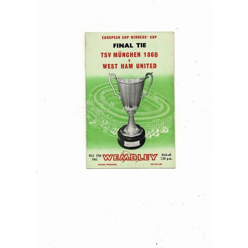 1965 TSV Munchen 1860 v West Ham United European Cup Winners Cup Final Football Programme