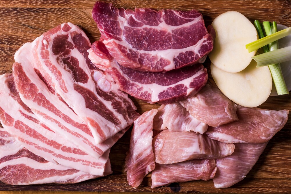 Wholesale raw pork cuts including belly, collar and shoulder