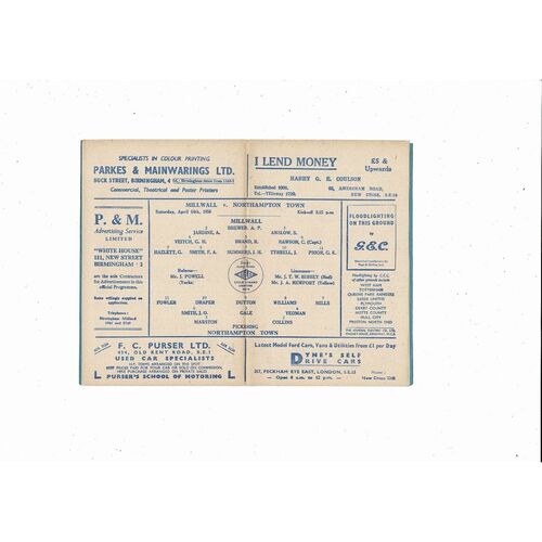 1955/56 Millwall v Northampton Football Programme