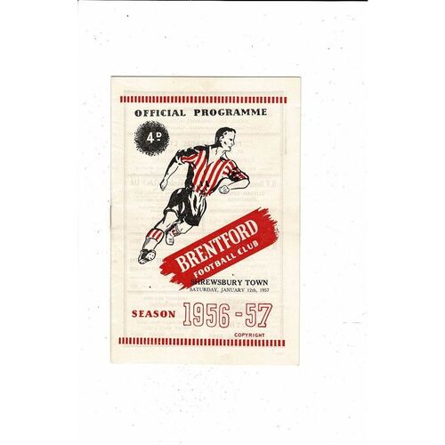1956/57 Brentford v Shrewsbury Town Football Programme