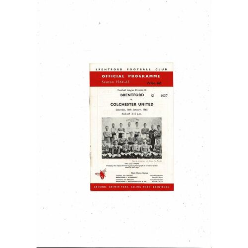1964/65 Brentford v Colchester United Football Programme