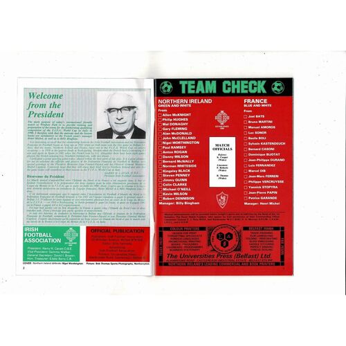 1988 Northern Ireland v France Football Programme