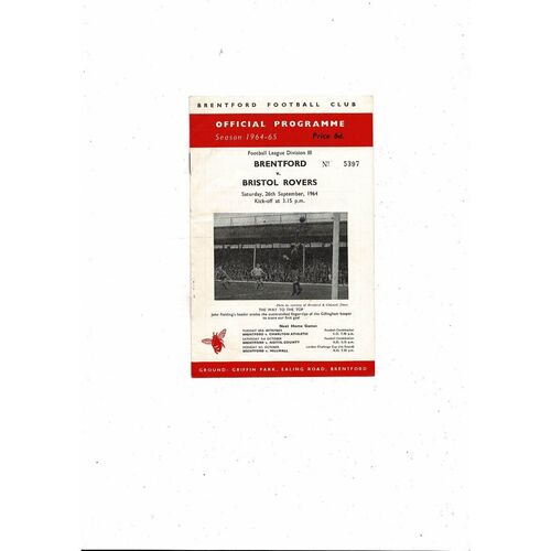 1964/65 Brentford v Bristol Rovers Football Programme