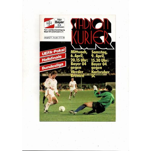 Bayer Leverkusen v Werder Bremen UEFA Cup Semi Final & Bayer Leverkusen v  Karlsruher SC Bundersliga Programme 1987/88