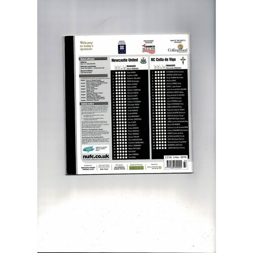 Newcastle United v RC Celta de Vigo UEFA Cup Football Programme 2006/07