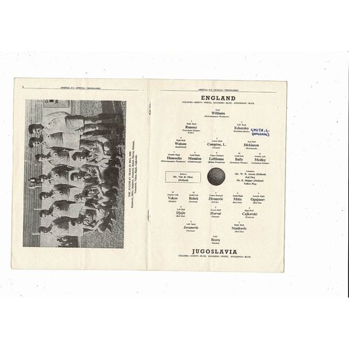 1950 England v Yugoslavia Football Programme
