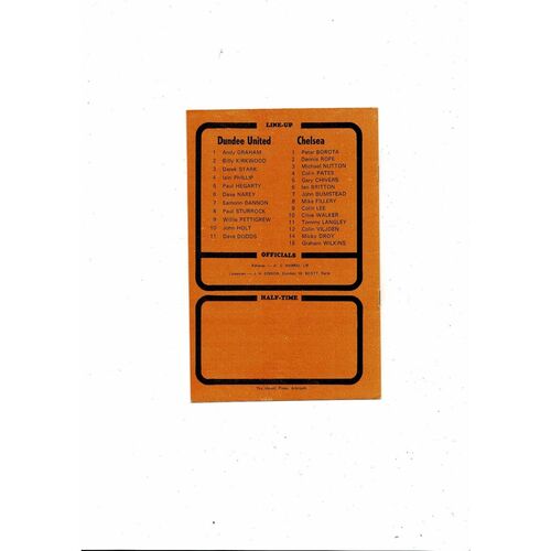 Dundee United v Chelsea Friendly Football Programme 1980/81