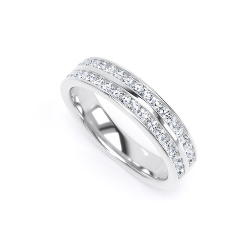 Double row channel set round brilliant cut diamond ring