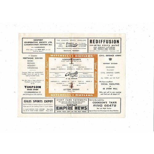 1954/55 Newport County v Leyton Orient Football Programme