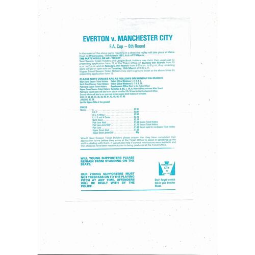 Manchester City v Birmingham City FA Youth Cup Football Programme 1980/81