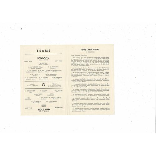 1957 England v Holland FA Youth International Football Programme @ Brentford