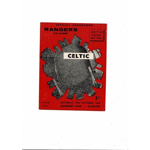 1964 Rangers v Celtic Scottish League Cup Final Football Programme