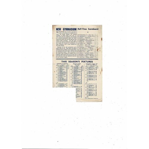 Manchester City v Huddersfield Town Central League Football Programme 1955/56