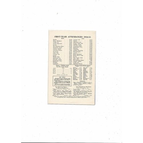 1954/55 Chelsea v Sheffield United Championship Season Football Programme