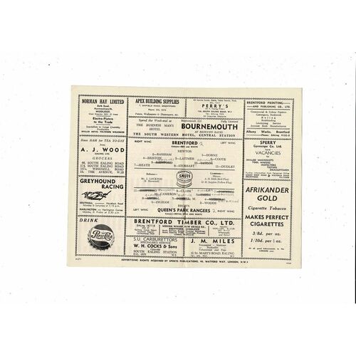 Brentford v Queens Park Rangers Friendly Football Programme 1954/55