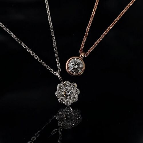 Rubover diamond solitaire necklace in 9ct rose gold