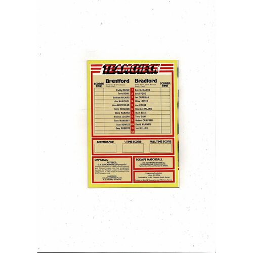 1982/83 Brentford v Bradford City Football Programme