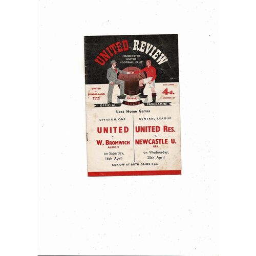 1954/55 Manchester United v Sunderland Football Programme