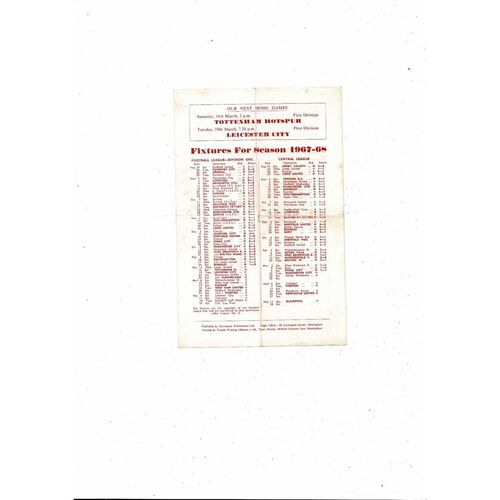 Nottingham Forest v Manchester City Central League Football Programme 1967/68