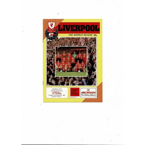 Liverpool v Helsinki European Cup Football Programme 1982/83