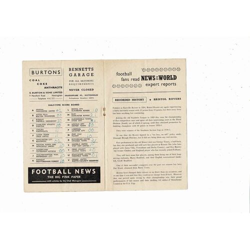 1956/57 Notts County v Bristol Rovers Football programmes