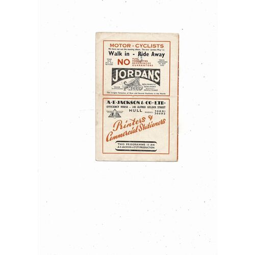 1950/51 Hull City v Barnsley Football Programme